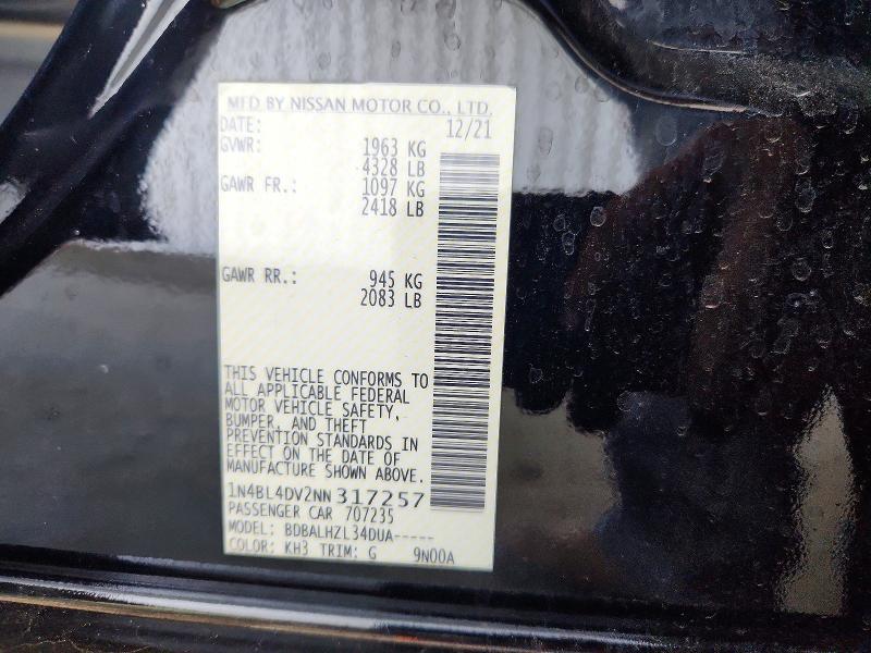 Aukcja sprzedaży 2022 Nissan Altima, vin: 1N4BL4DV2NN317257, numer aukcji: 59903026