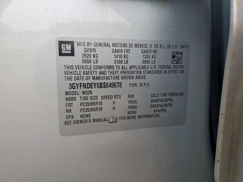 62268836 :رقم المزاد ، 3GYFNDEY6BS649678 vin ، 2011 Cadillac Srx مزاد بيع