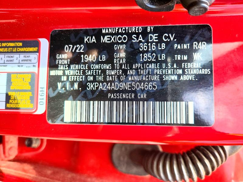 Продаж на аукціоні авто 2022 Kia Rio, vin: 3KPA24AD9NE504665, номер лоту: 61855706