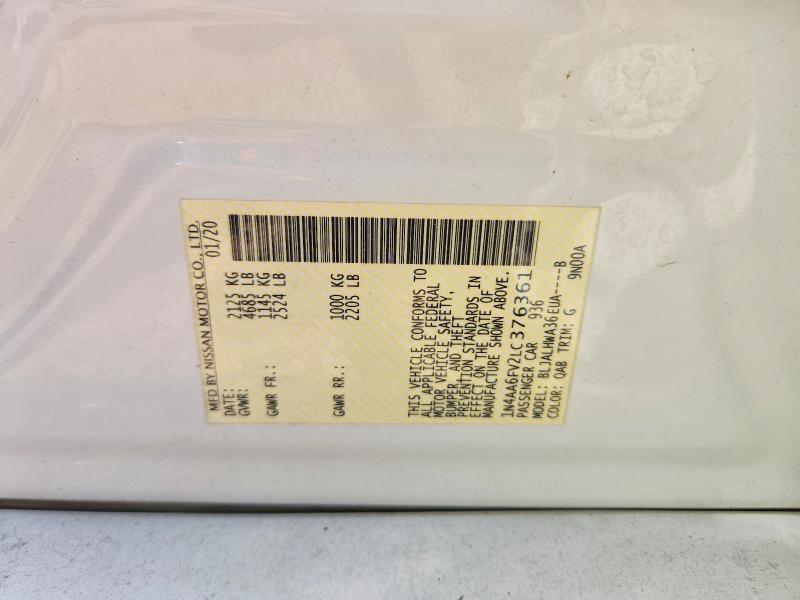 2020 Nissan Maxima მანქანა იყიდება აუქციონზე, vin: 1N4AA6FV2LC376361, აუქციონის ნომერი: 73559395