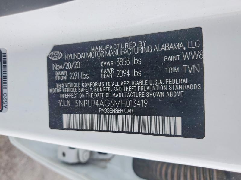 Aukcja sprzedaży 2021 Hyundai Elantra, vin: 5NPLP4AG6MH013419, numer aukcji: 52053046