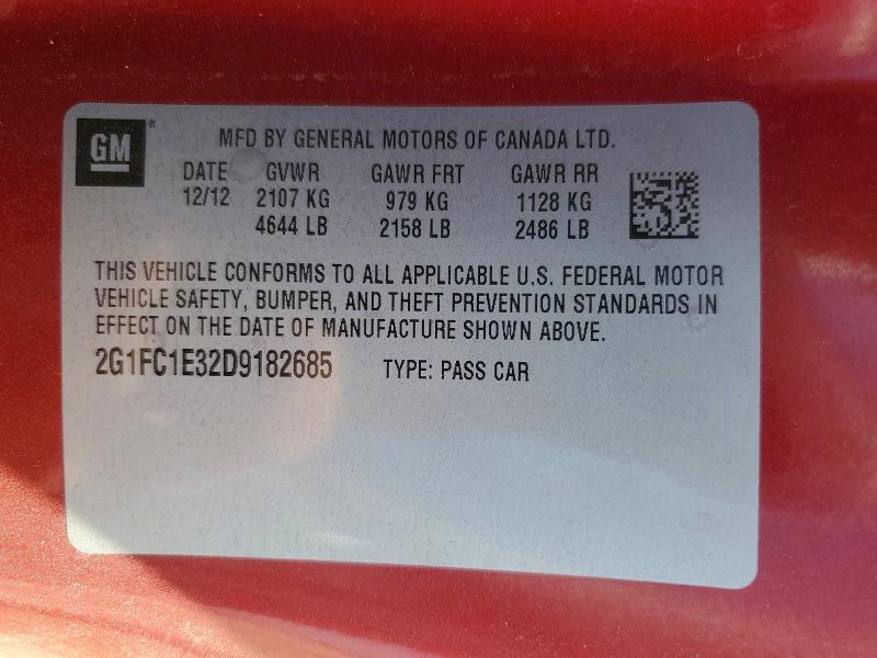 Продаж на аукціоні авто 2013 Chevrolet Camaro, vin: 2G1FC1E32D9182685, номер лоту: 62881406