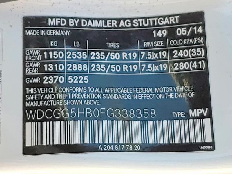 62211836 :رقم المزاد ، WDCGG5HB0FG338358 vin ، 2015 Mercedes-benz Glk مزاد بيع