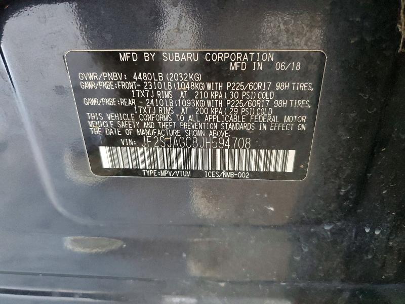 Aukcja sprzedaży 2018 Subaru Forester, vin: JF2SJAGC8JH594708, numer aukcji: 63155496