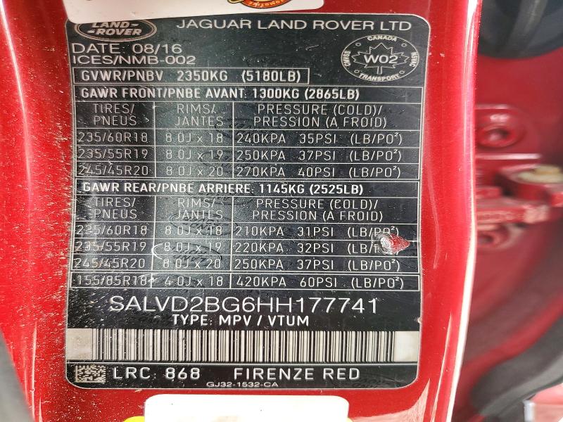 Продажа на аукционе авто 2017 Land Rover Range Rover Evoque, vin: SALVD2BG6HH177741, номер лота: 61194196
