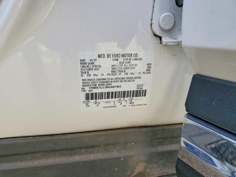 63385986 :رقم المزاد ، 1FM5K7LC3NGA97462 vin ، 2022 Ford Explorer مزاد بيع