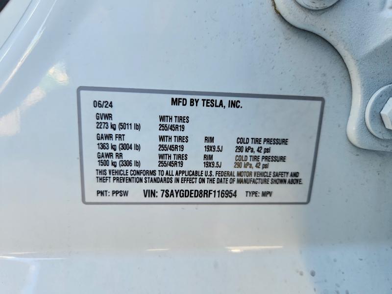 Продажа на аукционе авто 2024 Tesla Model Y, vin: 7SAYGDED8RF116954, номер лота: 58771706