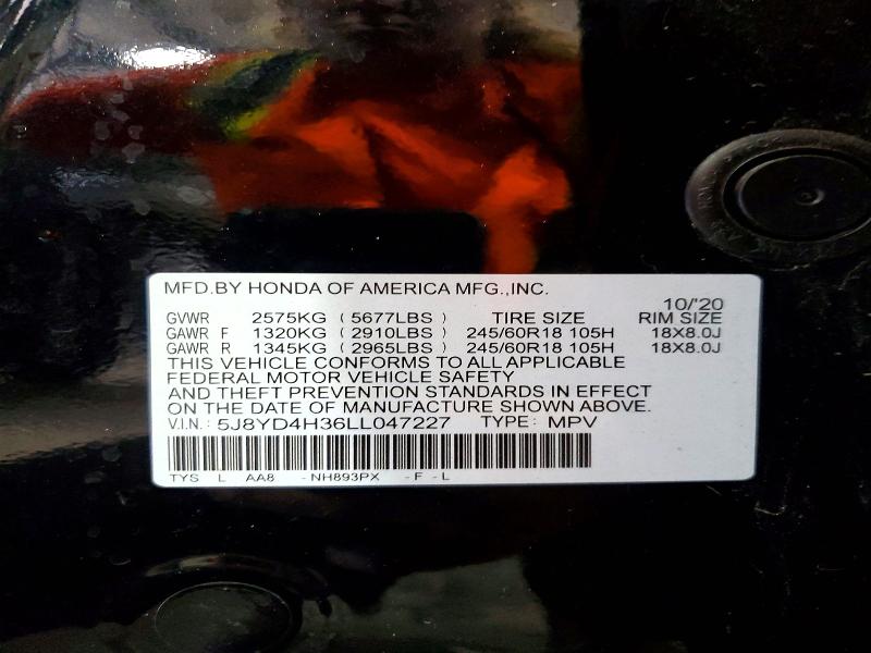 62307826 :رقم المزاد ، 5J8YD4H36LL047227 vin ، 2020 Acura Mdx مزاد بيع