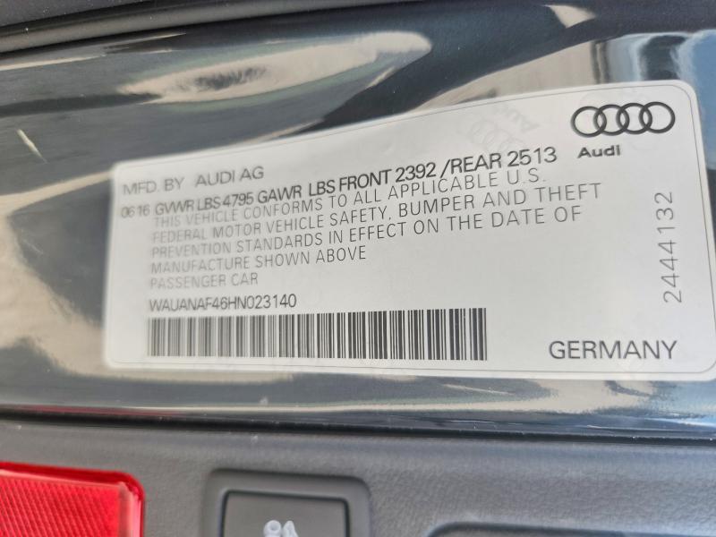 59867286 :رقم المزاد ، WAUANAF46HN023140 vin ، 2017 Audi A4 مزاد بيع