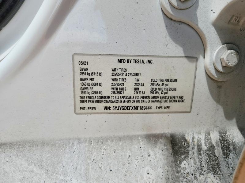 60568996 :رقم المزاد ، 5YJYGDEFXMF189444 vin ، 2021 Tesla Model Y مزاد بيع