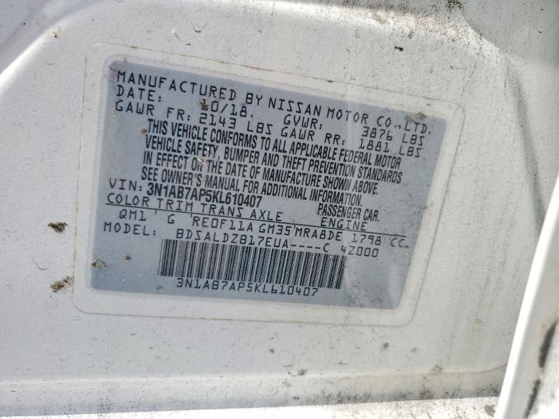 2019 Nissan Sentra მანქანა იყიდება აუქციონზე, vin: 3N1AB7AP5KL610407, აუქციონის ნომერი: 60035756