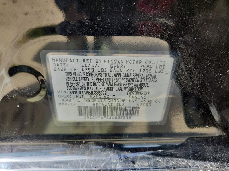 61769216 :رقم المزاد ، 3N1CN7AP5JL835392 vin ، 2018 Nissan Versa مزاد بيع