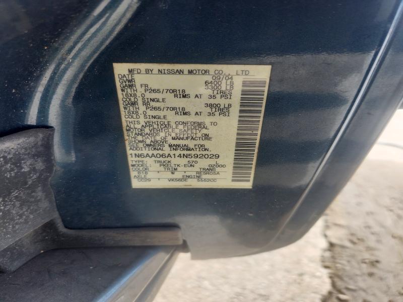 2004 Nissan Titan მანქანა იყიდება აუქციონზე, vin: 1N6AA06A14N592029, აუქციონის ნომერი: 62482416