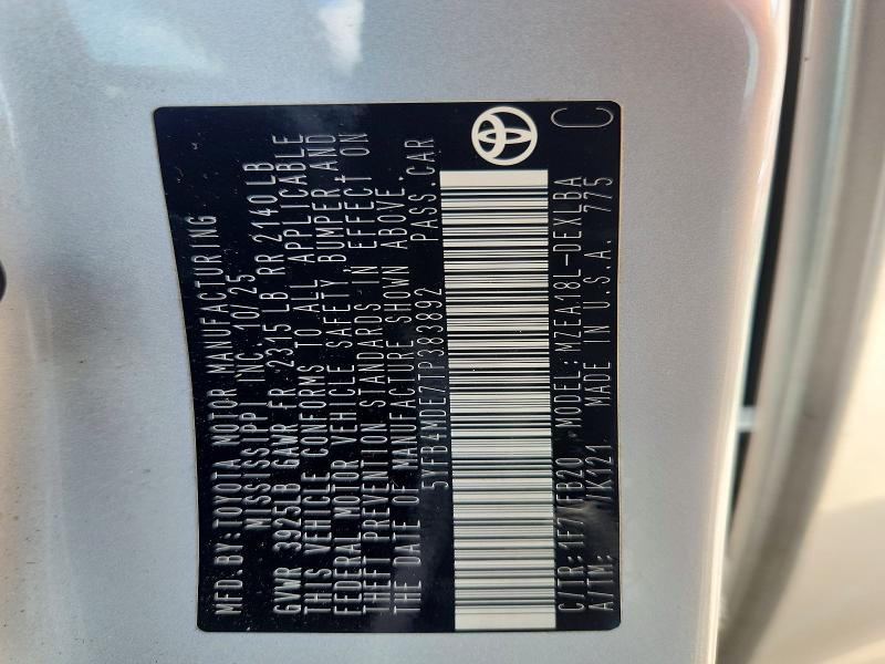 Aukcja sprzedaży 2026 Toyota Corolla, vin: 5YFB4MDE7TP383892, numer aukcji: 60290596