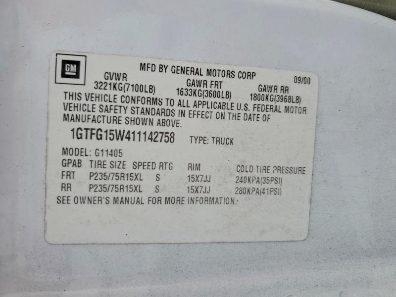 2001 Gmc Savana მანქანა იყიდება აუქციონზე, vin: 1GTFG15W411142758, აუქციონის ნომერი: 63548286