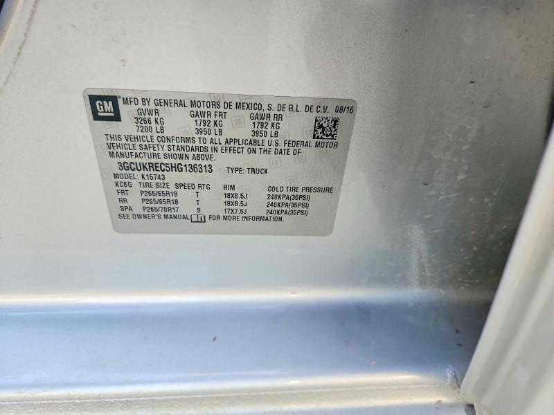 2017 Chevrolet Silverado მანქანა იყიდება აუქციონზე, vin: 3GCUKREC5HG136313, აუქციონის ნომერი: 62528876