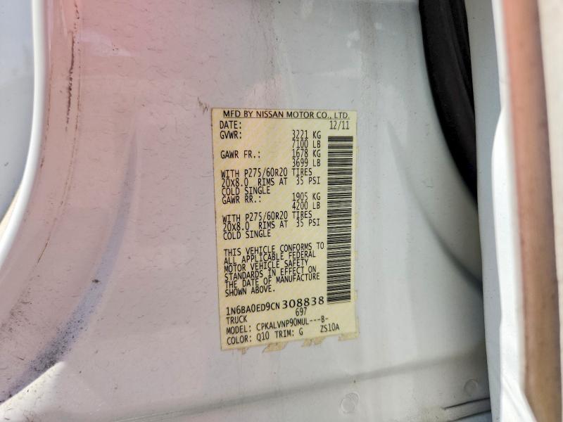 59367636 :رقم المزاد ، 1N6BA0ED9CN308838 vin ، 2012 Nissan Titan مزاد بيع
