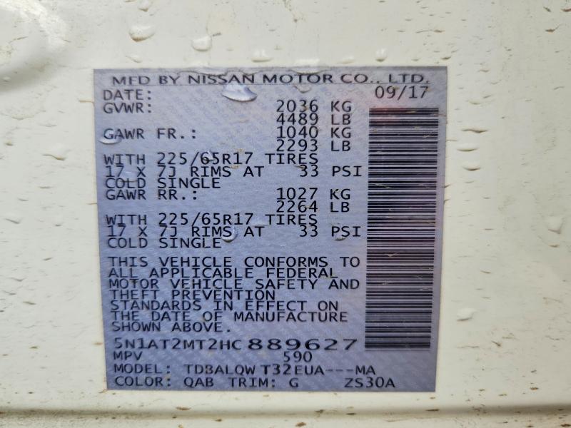 Aukcja sprzedaży 2017 Nissan Rogue, vin: 5N1AT2MT2HC889627, numer aukcji: 62442436