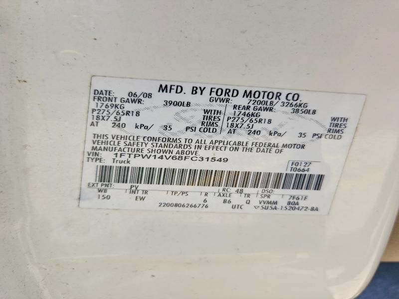 Продаж на аукціоні авто 2008 Ford F150, vin: 1FTPW14V68FC31549, номер лоту: 60824506