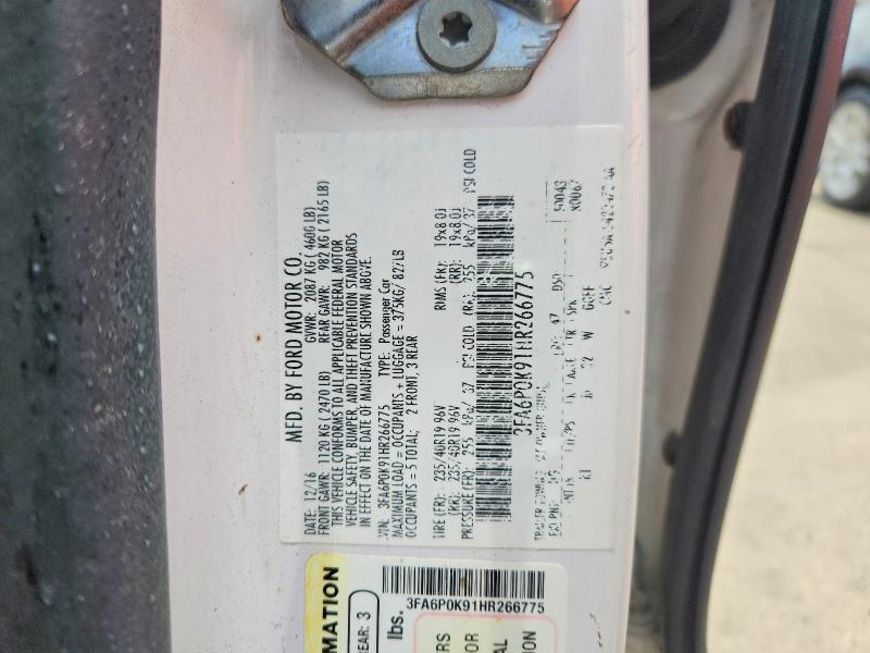 2017 Ford Fusion მანქანა იყიდება აუქციონზე, vin: 3FA6P0K91HR266775, აუქციონის ნომერი: 60791556