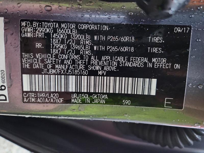 Aukcja sprzedaży 2018 Lexus Gx, vin: JTJBM7FX7J5185160, numer aukcji: 61020416
