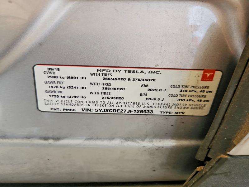 Продаж на аукціоні авто 2018 Tesla Model X, vin: 5YJXCDE27JF126933, номер лоту: 62542576