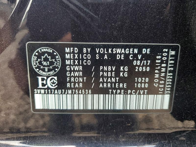 2018 Volkswagen Golf Sportwagen მანქანა იყიდება აუქციონზე, vin: 3VW117AU7JM754536, აუქციონის ნომერი: 62684486