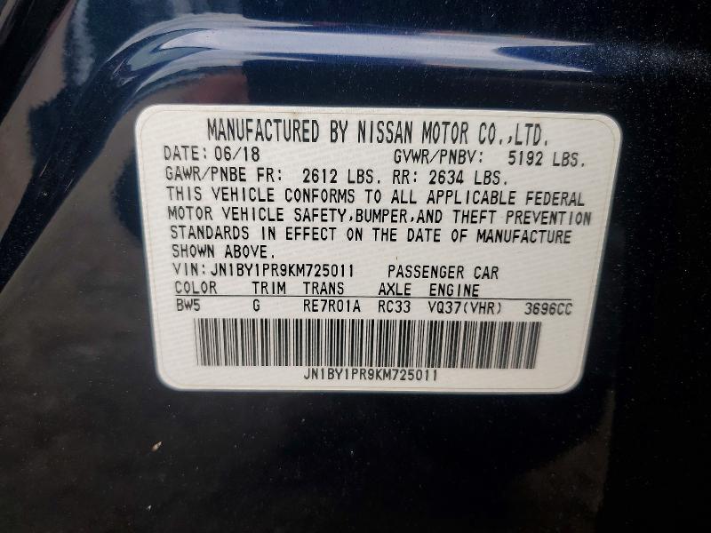 62961786 :رقم المزاد ، JN1BY1PR9KM725011 vin ، 2019 Infiniti Q70l مزاد بيع