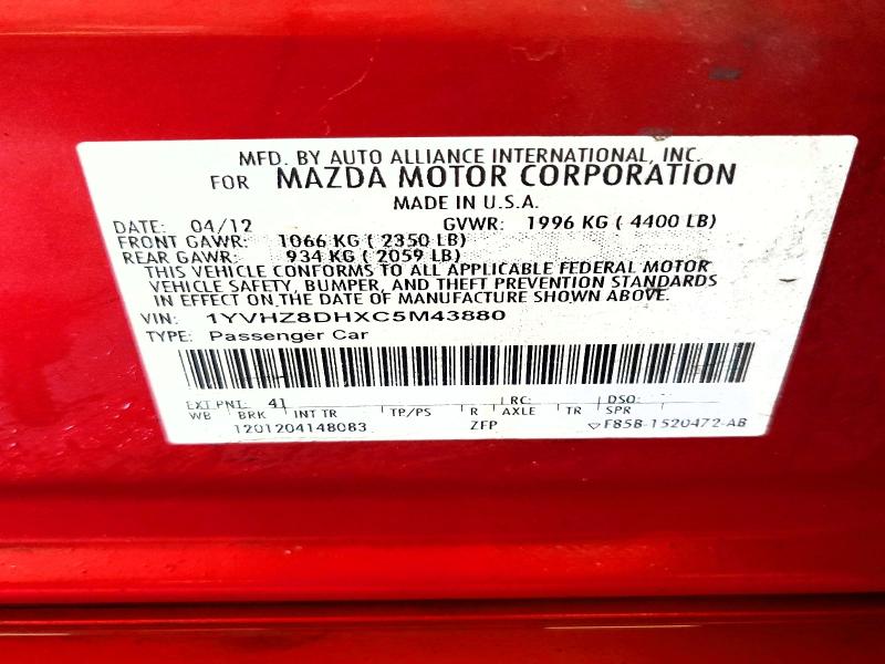 Продаж на аукціоні авто 2012 Mazda 6, vin: 1YVHZ8DHXC5M43880, номер лоту: 62397406