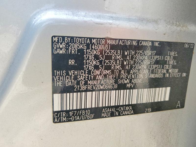 Aukcja sprzedaży 2013 Toyota Rav4, vin: 2T3BFREV2DW064638, numer aukcji: 62090776
