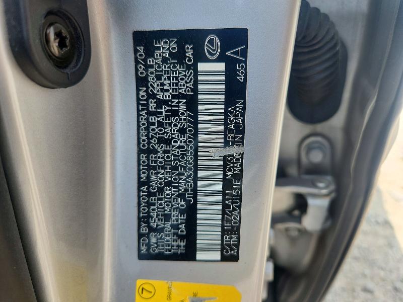 61541186 :رقم المزاد ، JTHBA30G855070777 vin ، 2005 Lexus Es مزاد بيع