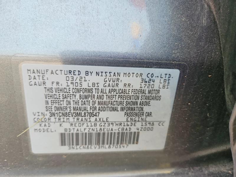 Aukcja sprzedaży 2021 Nissan Versa, vin: 3N1CN8EV3ML870547, numer aukcji: 61075816