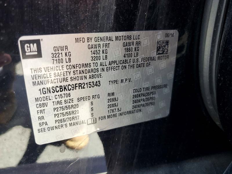 Продаж на аукціоні авто 2015 Chevrolet Tahoe, vin: 1GNSCBKC9FR215343, номер лоту: 60436696
