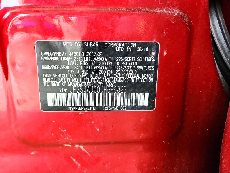62838466 :رقم المزاد ، JF2SJAJC0JH586823 vin ، 2018 Subaru Forester مزاد بيع