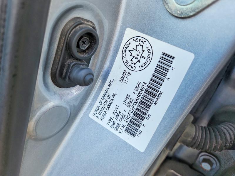 2019 Honda Civic მანქანა იყიდება აუქციონზე, vin: 2HGFC2F5XKH004914, აუქციონის ნომერი: 60590736