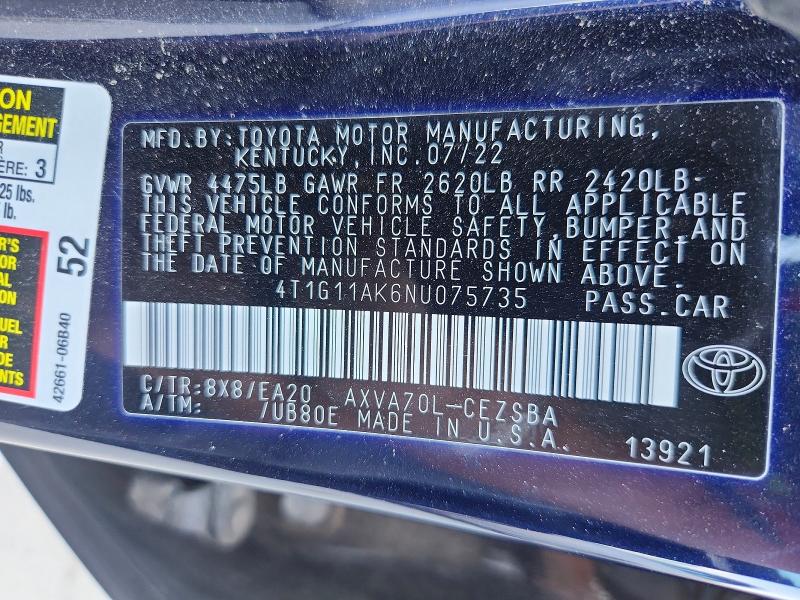 Продаж на аукціоні авто 2022 Toyota Camry, vin: 4T1G11AK6NU075735, номер лоту: 60322776