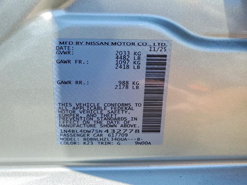 Продажа на аукционе авто 2025 Nissan Altima, vin: 1N4BL4DW7SN432778, номер лота: 61430786