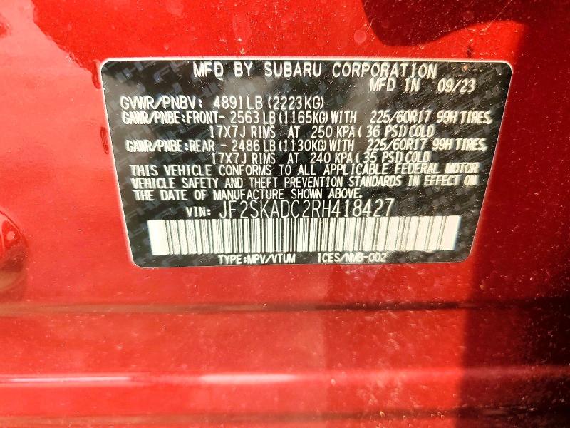 Продажа на аукционе авто 2024 Subaru Forester, vin: JF2SKADC2RH418427, номер лота: 60792876