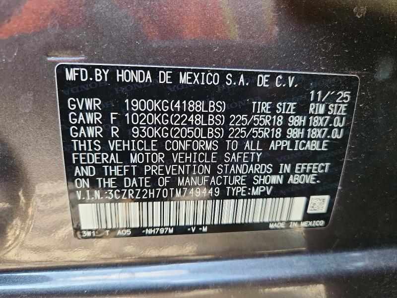 60638006 :رقم المزاد ، 3CZRZ2H70TM749449 vin ، 2026 Honda Hr-v مزاد بيع