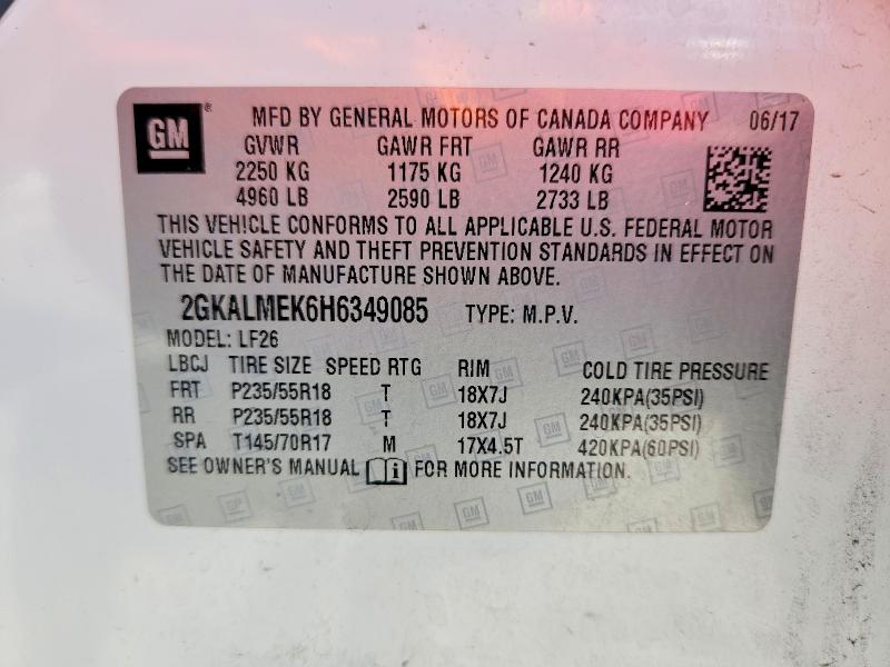 Aukcja sprzedaży 2017 Gmc Terrain, vin: 2GKALMEK6H6349085, numer aukcji: 63001766