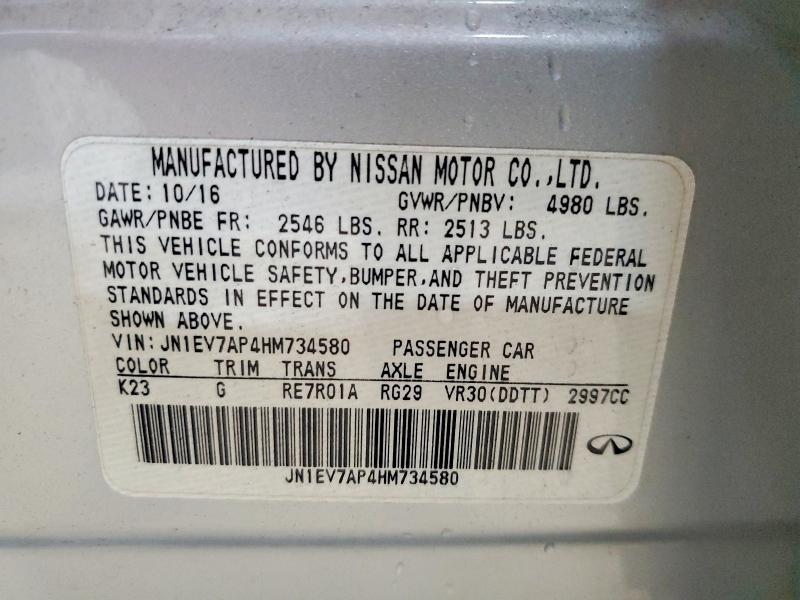 62581276 :رقم المزاد ، JN1EV7AP4HM734580 vin ، 2017 Infiniti Q50 مزاد بيع