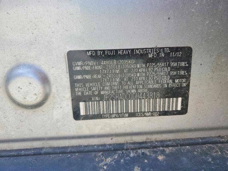 2013 Subaru Forester მანქანა იყიდება აუქციონზე, vin: JF2SHADC0DH443818, აუქციონის ნომერი: 61115316