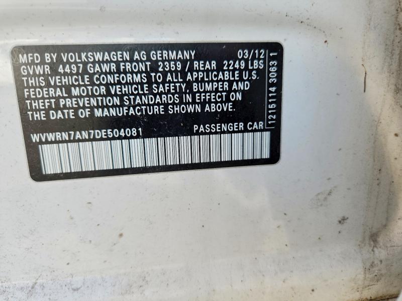 60528786 :رقم المزاد ، WVWRN7AN7DE504081 vin ، 2013 Volkswagen Cc مزاد بيع