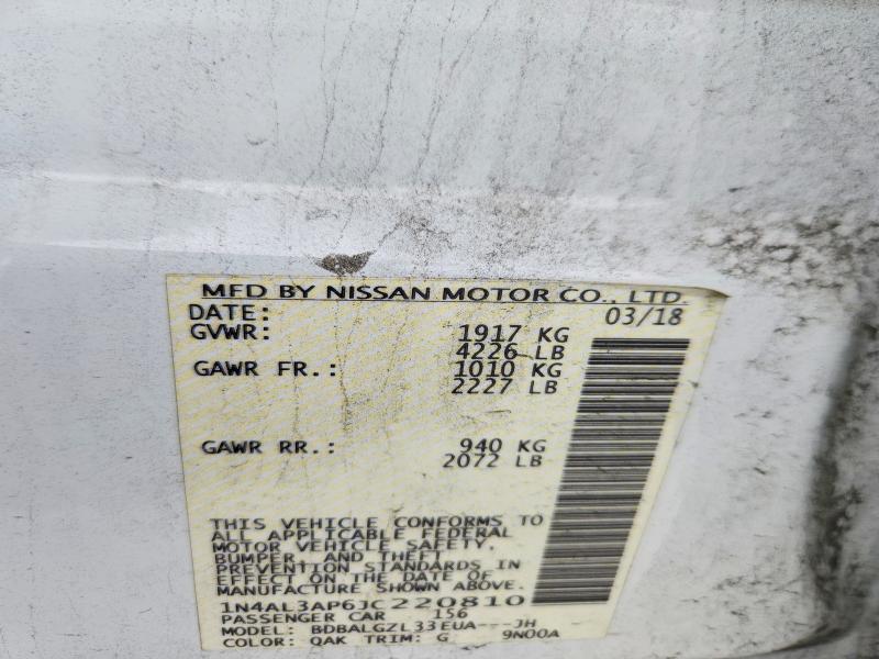 2018 Nissan Altima მანქანა იყიდება აუქციონზე, vin: 1N4AL3AP6JC220810, აუქციონის ნომერი: 61168376