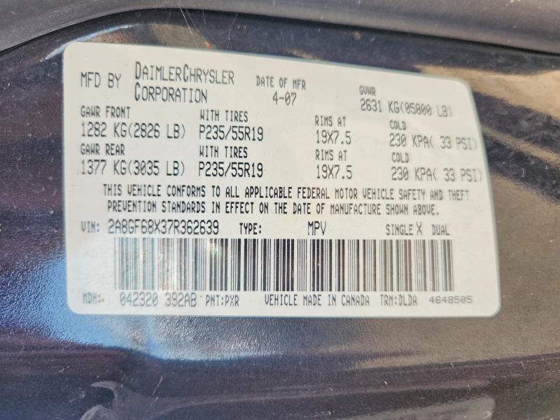 Aukcja sprzedaży 2007 Chrysler Pacifica, vin: 2A8GF68X37R362639, numer aukcji: 61724486