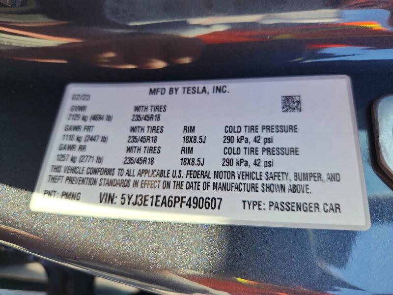 Aukcja sprzedaży 2023 Tesla Model 3, vin: 5YJ3E1EA6PF490607, numer aukcji: 62650386