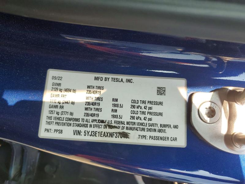 Aukcja sprzedaży 2022 Tesla Model 3, vin: 5YJ3E1EAXNF370466, numer aukcji: 63225156