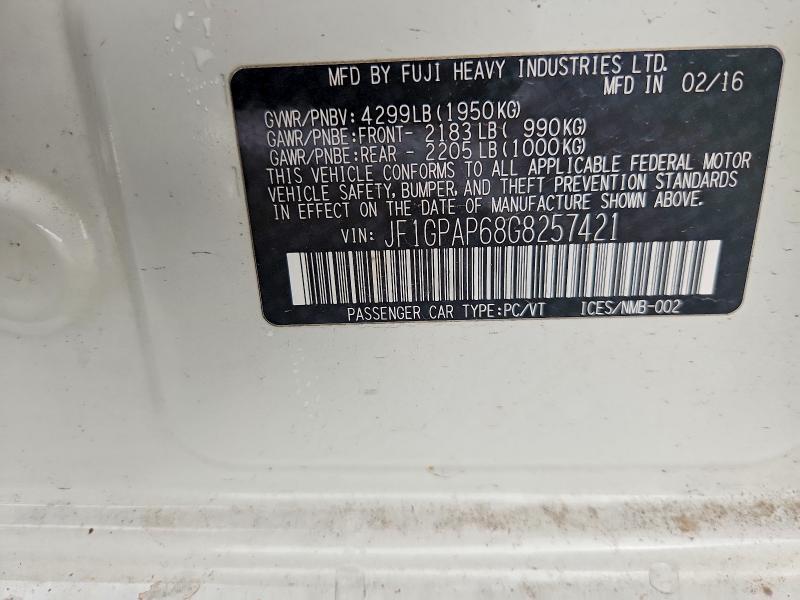 61710306 :رقم المزاد ، JF1GPAP68G8257421 vin ، 2016 Subaru Impreza مزاد بيع