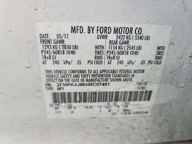 Aukcja sprzedaży 2017 Ford Edge, vin: 2FMPK3J86HBC07481, numer aukcji: 61048606