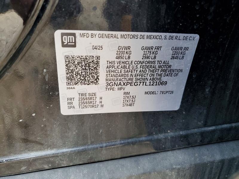 2026 Chevrolet Equinox მანქანა იყიდება აუქციონზე, vin: 3GNAXPEG7TL121069, აუქციონის ნომერი: 61705926